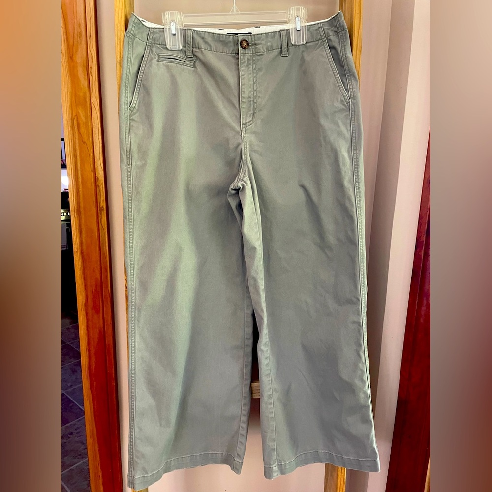 Lands End Wide Leg Mid Rise Chino Ankle Pant Soft Green Size 14